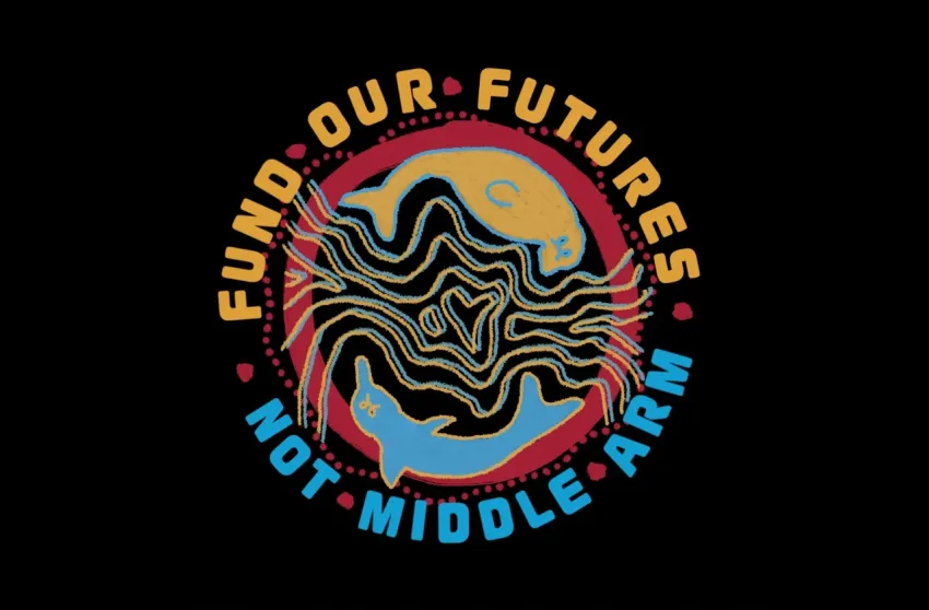 Artwork and image for event "Report Launch: Fund Our Futures, Not Middle Arm" 6pm-7pm 01/09/2026 Darwin Community Arts Centre, 1 Travers St, Coconut Grove NT 0810
