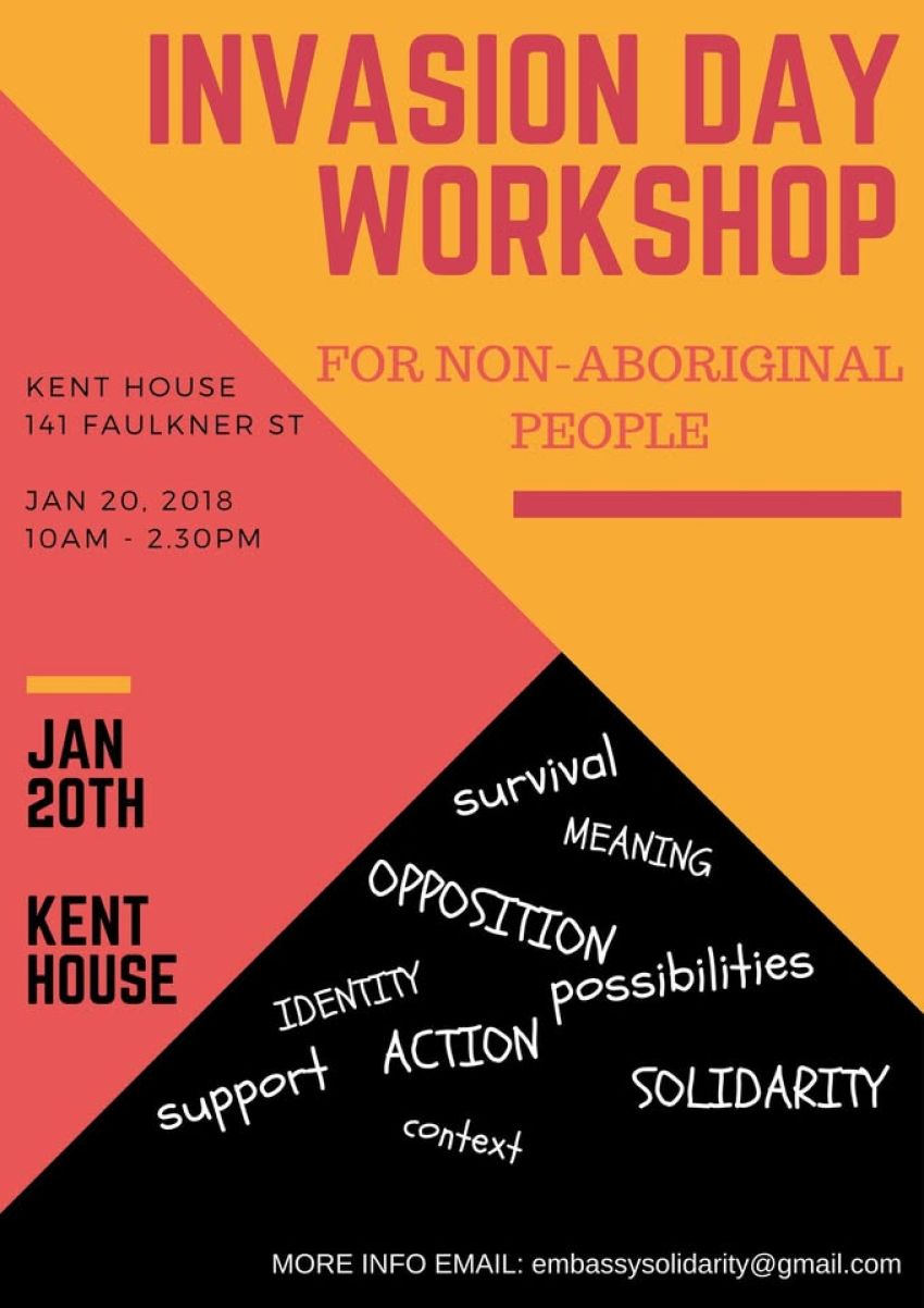 Artwork and image for event "Workshop: Invasion Day for Non-Aboriginal People" 10am-2:20pm 20/01/2018 Kent House, 141 Faulkner St, Armidale NSW 2350