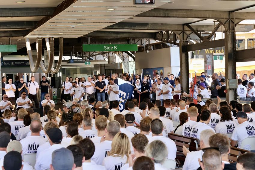 maritime union of australia members hold a mass meeting at circular quay