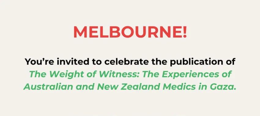 Artwork and image for event "Book Launch: The Weight of Witness – Naarm" 6pm-7pm Church of All Nations, 180 Palmerston St, Carlton VIC 3053