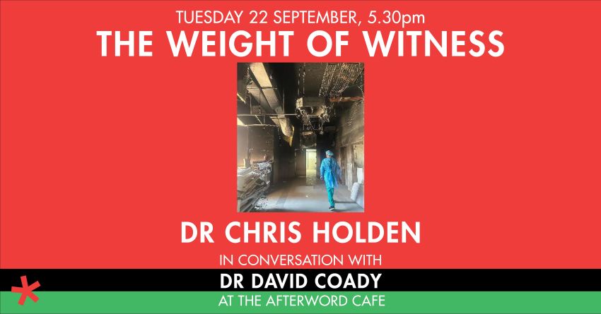 Artwork and image for event "Book Launch: The Weight of Witness – Nipaluna" 5:30pm-6:30pm Fullers Bookshop, 131 Collins St, Nipaluna Lutruwita 7000