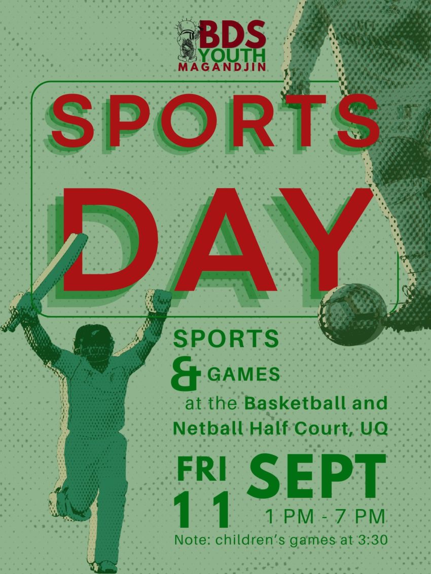 Artwork and image for event "Sports Day 2026" 1pm-7pm 11/09/2026 Basketball and Netball Half Court, Hood Street & Services Road, The University of Queensland,  St Lucia QLD 4067
