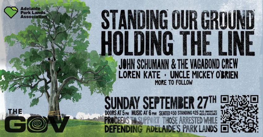 Artwork and image for event "Standing Our Ground · Holding The Line: Adelaide Park Lands & Possum Platoon Fundraiser" 5pm 27/09/2026 The Gov, 59 Port Rd, Hindmarsh SA 5007