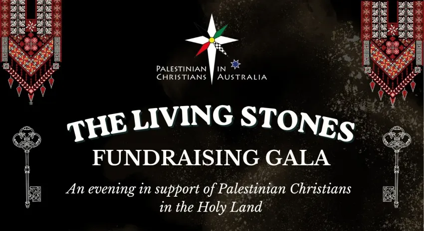 Artwork and image for event "The Living Stones Fundraising Gala for Palestinian Christians" 6:30pm-11pm 13/11/2026 Macquarie Paradiso Function Centre, 279 Macquarie St, Liverpool NSW 2170