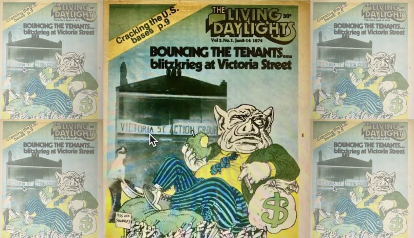 A collage made from the cover of an issue of The Living Daylights magazine