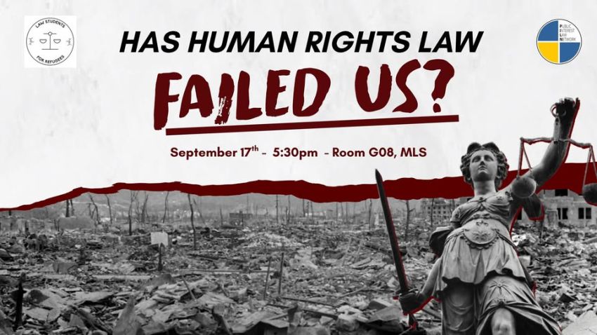Artwork and image for event "Has Human Rights Law Failed Us? Panel and Discussion" 5:30pm 17/09/2026 