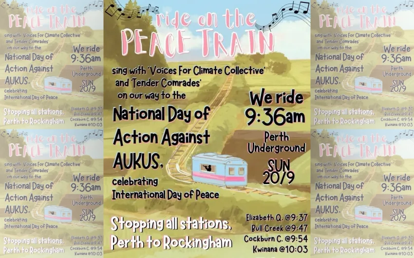 Artwork and image for event "Ride on the Peace Train" 9:36am Perth Underground, Murray St, Boorloo WA 6000