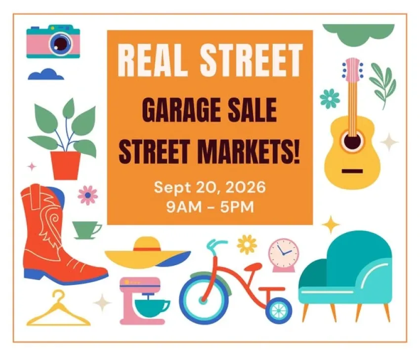 Artwork and image for event "Real Street Garage Sale Street Markets" 9am-5pm 20/09/2026 Real St, Annerley QLD 4103