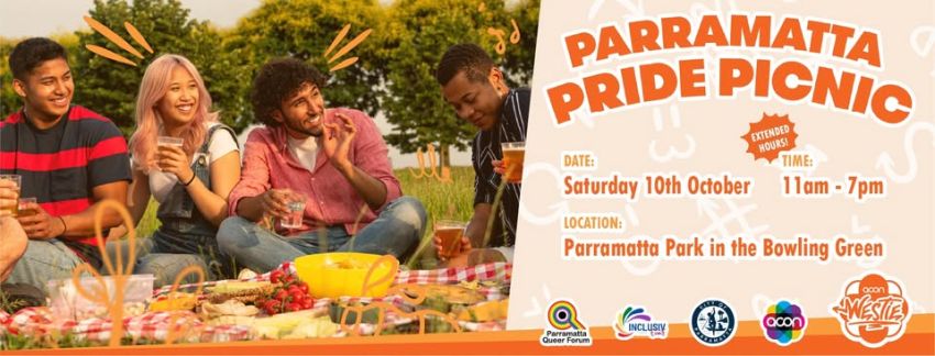 Artwork and image for event "18th Annual Parramatta Pride Picnic" 11am-7pm 10/10/2026 Parramatta Park, Pitt St & Macquarie St Parramatta NSW 2150