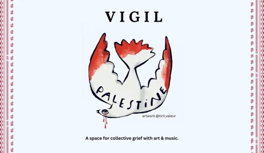 Artwork and image for event "VIGIL ~ A space for collective grief with art and music" 4pm-7pm 07/10/2026 Crown St. Mall Stage, 81/75 Church St, Wollongong NSW 2500