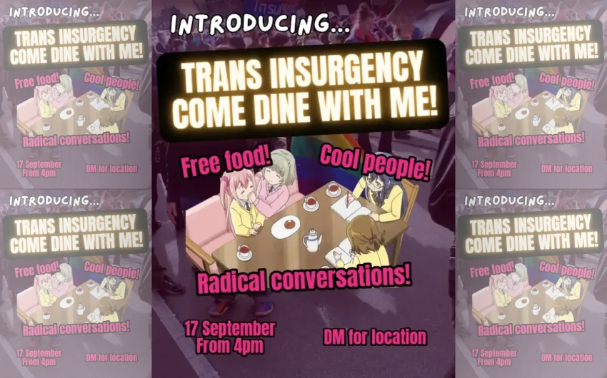 Artwork and image for event "Introducing... Trans Insurgency Come Dine With Me!" 4pm 17/09/2026 Naarm / Melboure, dm @trans.action.network for location