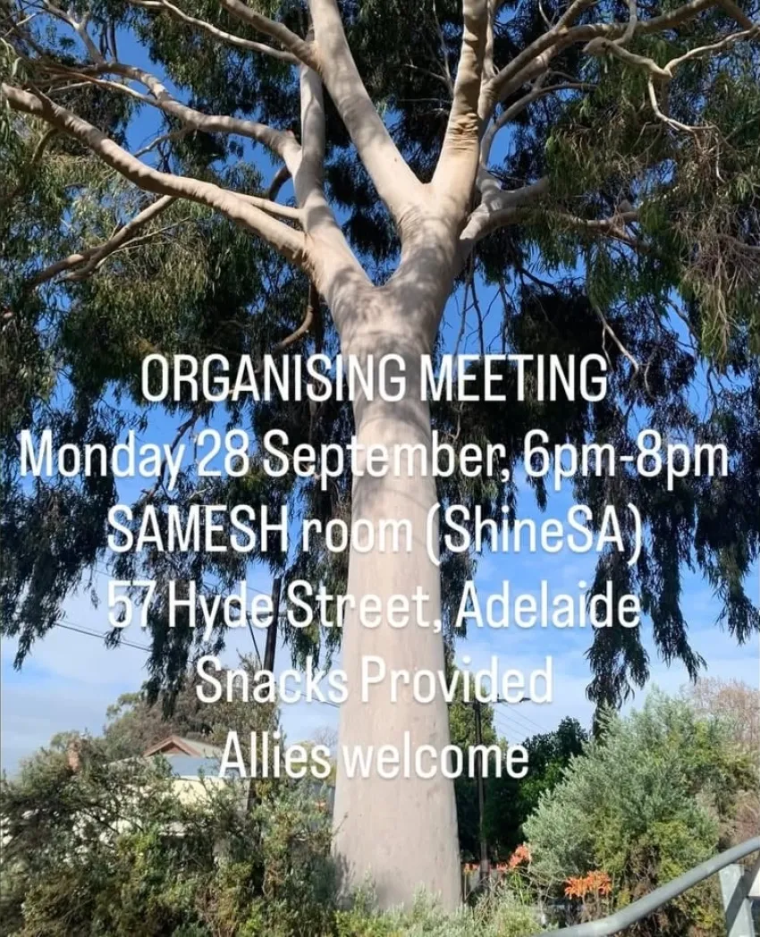 Artwork and image for event "Trans Justice Adelaide organising meeting" 6pm-8pm 28/09/2026 SAMESH Room (Shine SA) 57 Hyde St, Tarntanya SA 5000