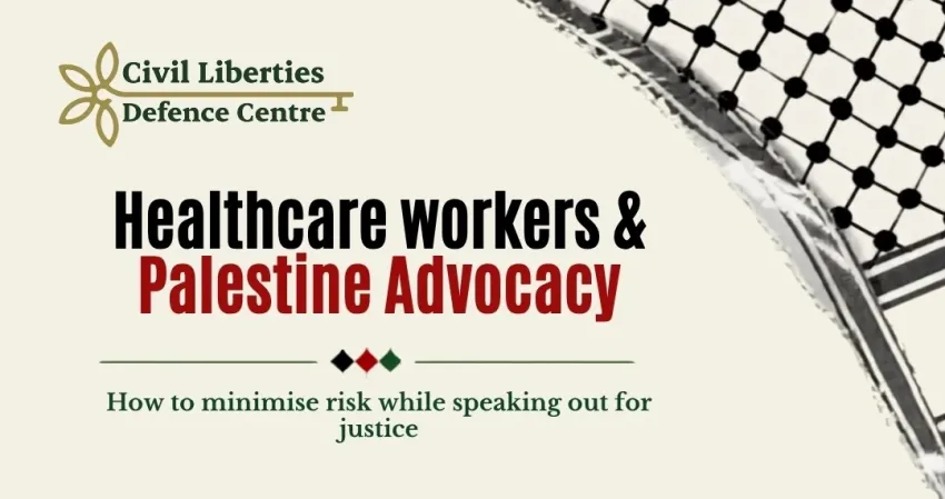 Artwork and image foe event "Webinar: Healthcare workers & Palestine Advocacy" online, register at trybooking.com/au/event/1651740