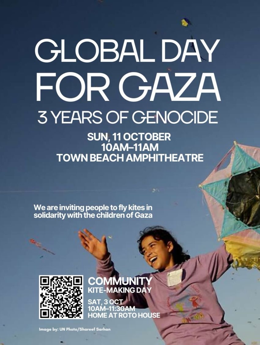 Artwork and image for event "Global Day for Gaza: 3 Years of Genocide and Resistance – Port Macquarie" 10am-11am Town Beach Amphitheatre, Alban Pl, Port Macquarie NSW 2444