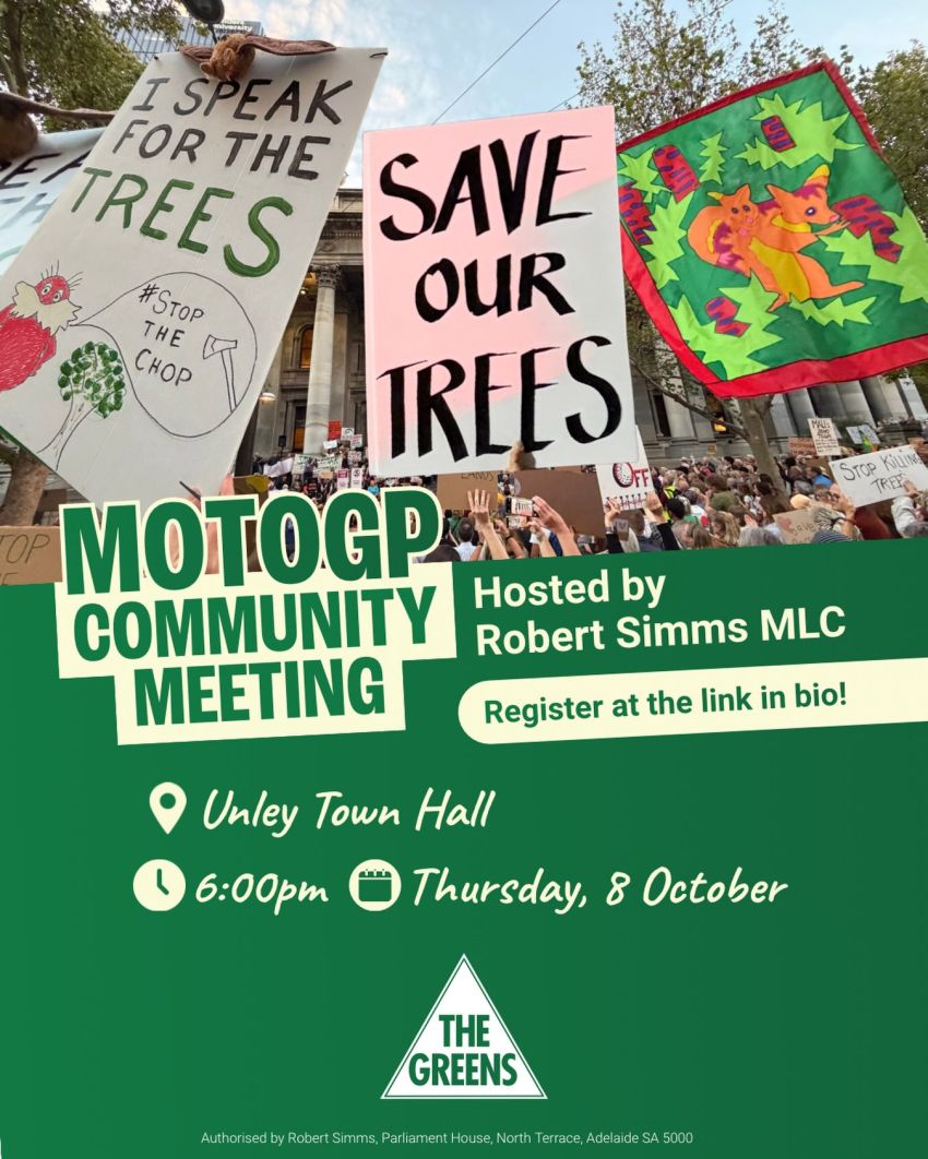 Artwork and image for event "MotoGP Community Meeting" 6pm 08/10/2026 Unley Town Hall, Oxford Terrace, Unley SA 5061