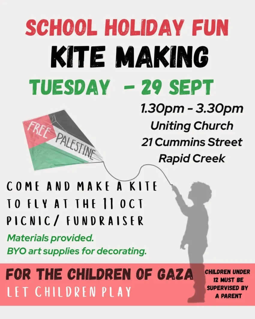Artwork and image for event "School Holiday Fun Kite Making" 1:30pm-3:30pm Nightcliff Uniting Church, 21 Cummins St, Rapid Creek NT 0810