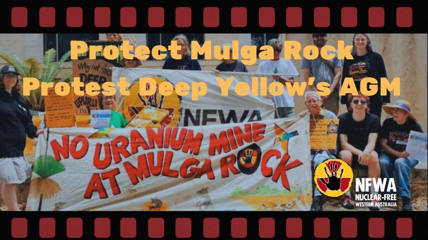 People holding a banner reading 'No uranium mine at Mulga Rock'