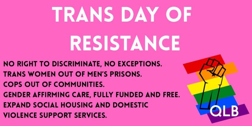 Slide listing the key demands of the trans rights movement
