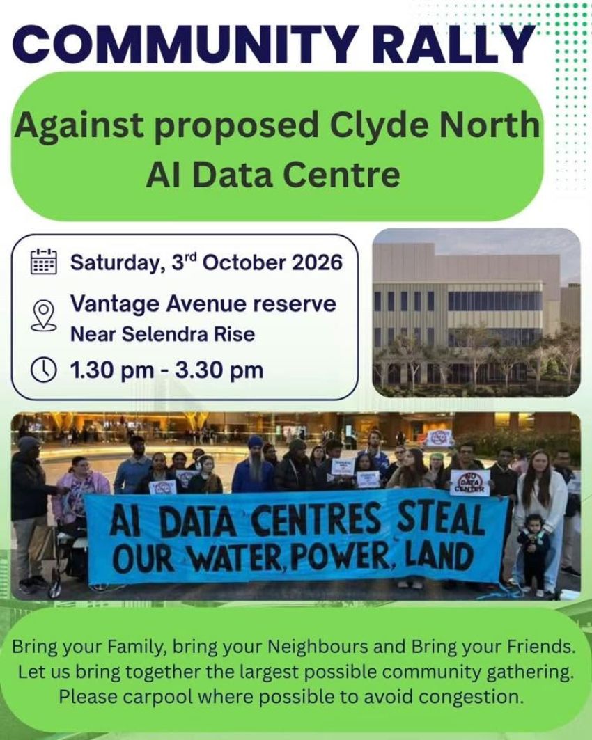Artwork and image for event "Community Rally Against Clyde North Data Centre"