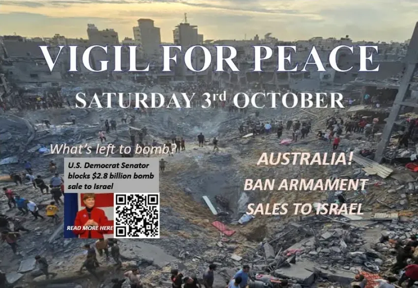 Artwork and image for event "Vigil for Peace in Palestine" 10am 03/11/2026 Queens Park, Hume St & Margaret St, Toowoomba City QLD 4350