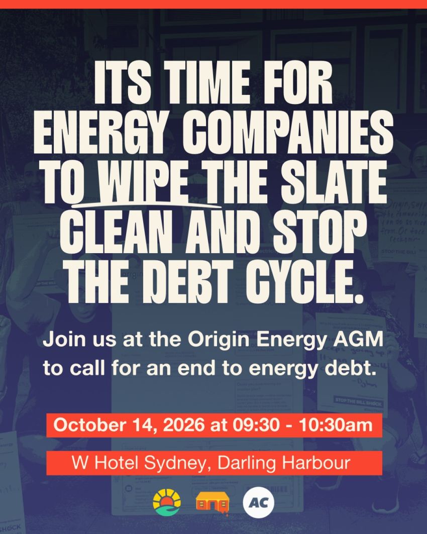 Artwork and image for event "Origin Energy AGM Action: Cancel Energy Debt!"