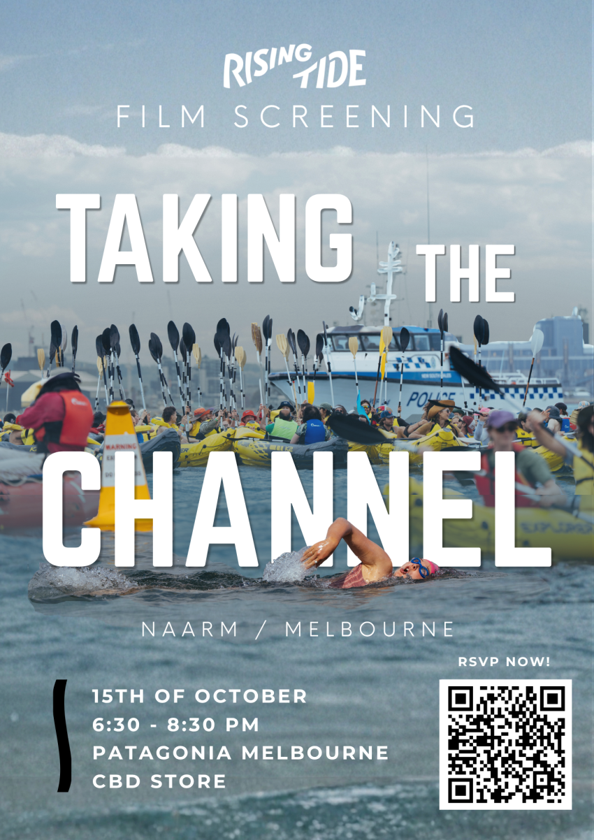 Artwork and image for event "Film Premiere: Taking The Channel – Naarm / Melbourne" 6:30pm - 8:30pm 15/10/2026 Patagonia CBD Store, 287-289 Little Collins St, Naarm / Melbourne VIC 3000