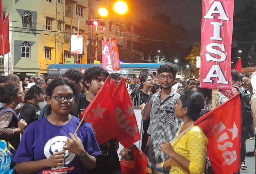 Jadavpur University students protesting for a safe campus after the death of 18-year-old Swapnadeep Kundu. Photo: AISA Jadavpur University Unit/Facebook