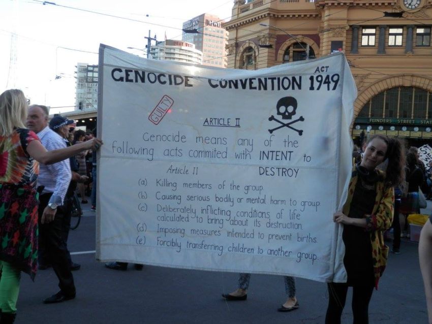 Banner with the details of the Genocide Convention Act 1949.