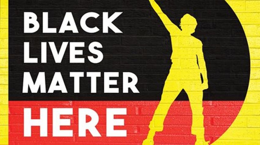 Black Lives Matter Here graphic.