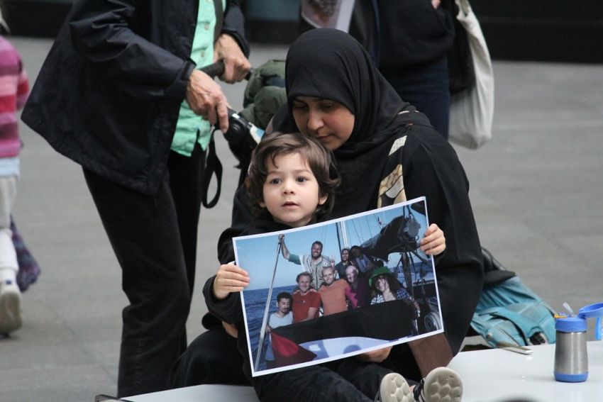 Holding images of Flotilla participants, Boorloo/Perth, June 9