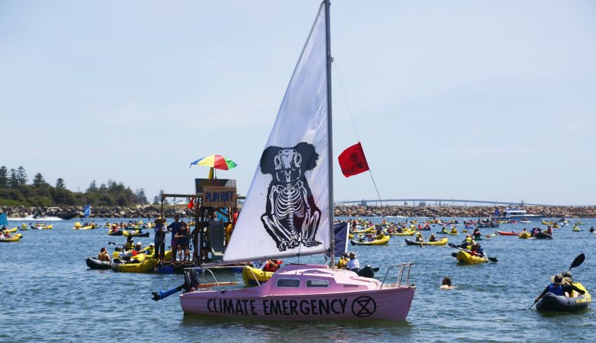 A line of kayaks crossed the whole channel