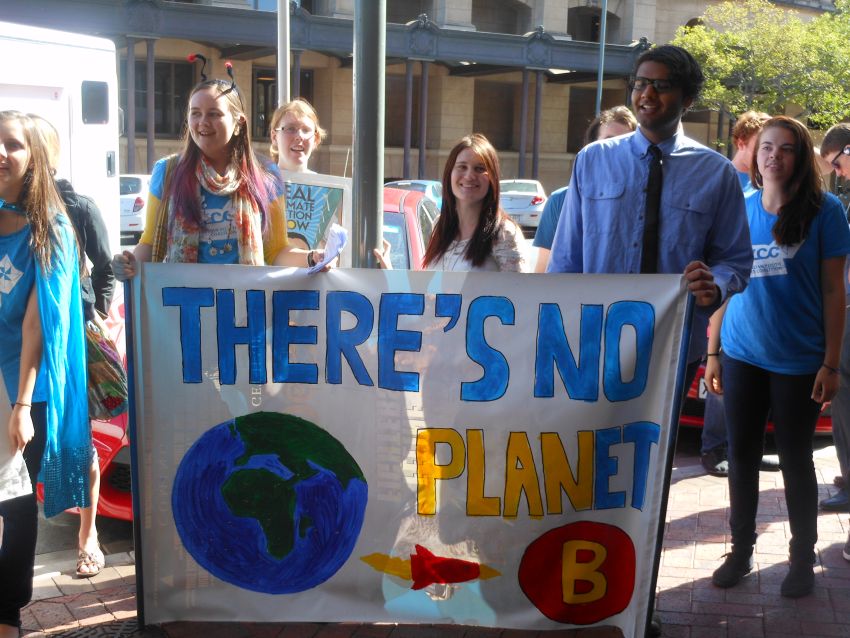 Clowning action at Penny Wong's office.