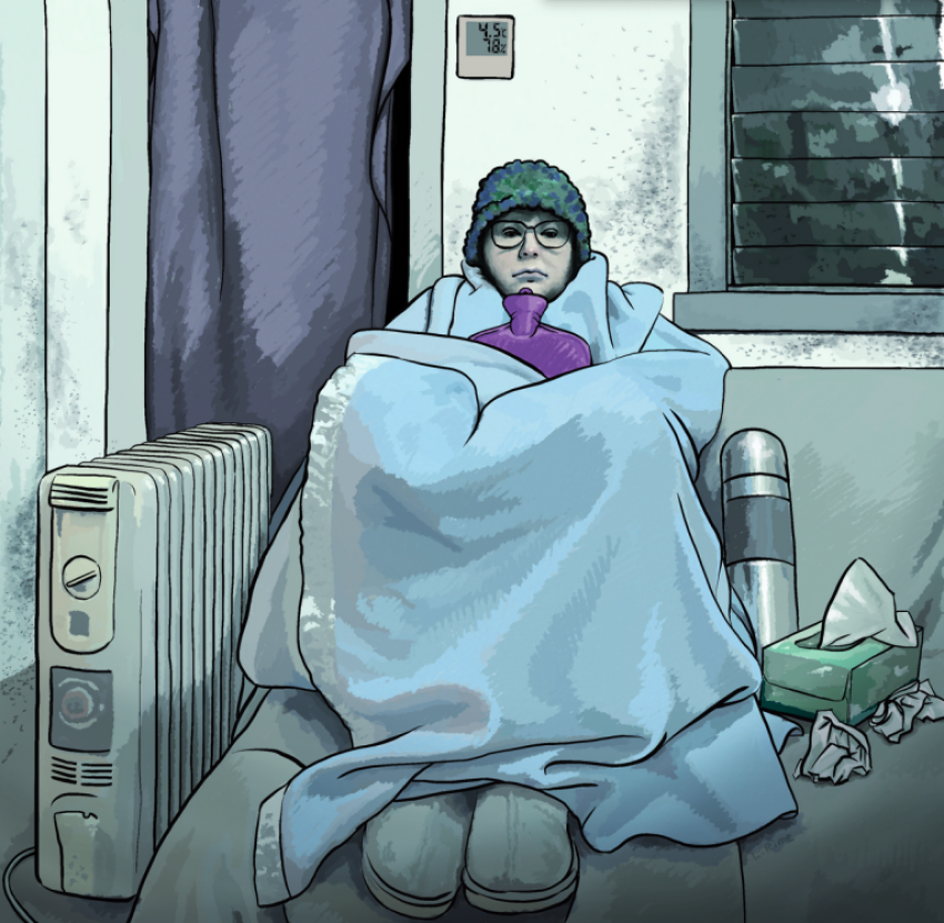 Renters 'retreat under a mountain of blankets and sheets' to escape the cold.