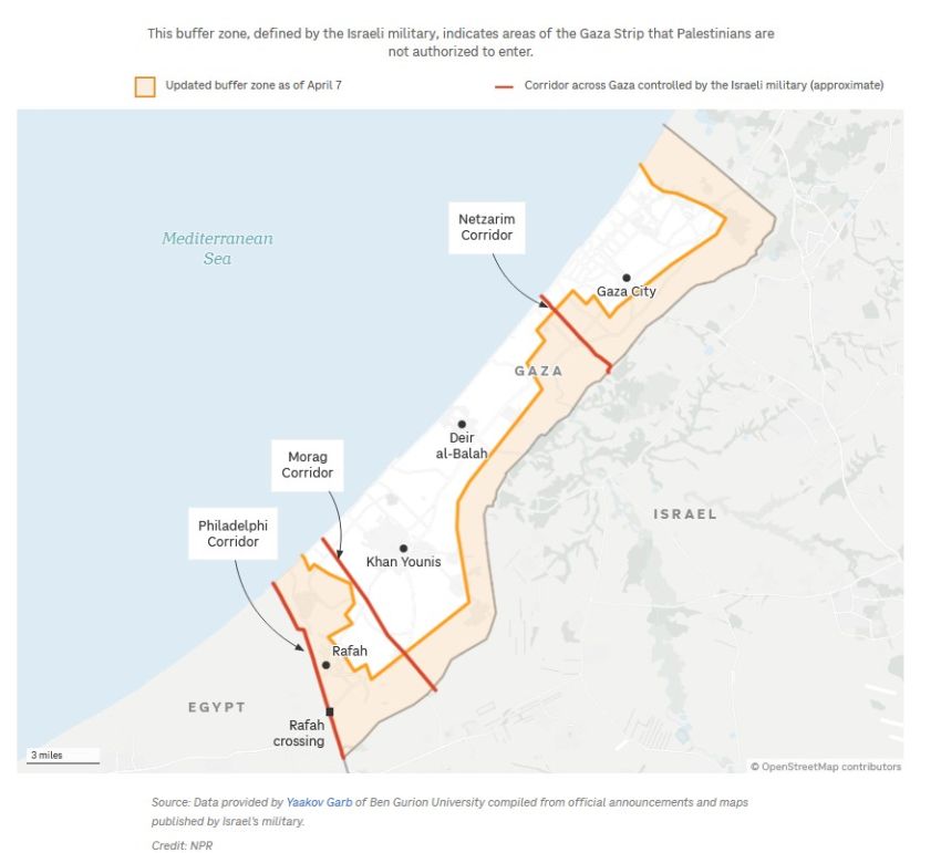 Map showing expanded corridors in Gaza