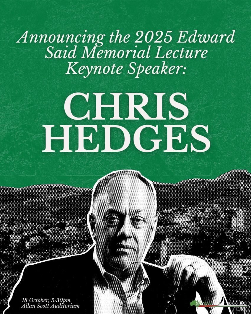 Graphic: ESML 2025 Chris Hedges front of leaflet