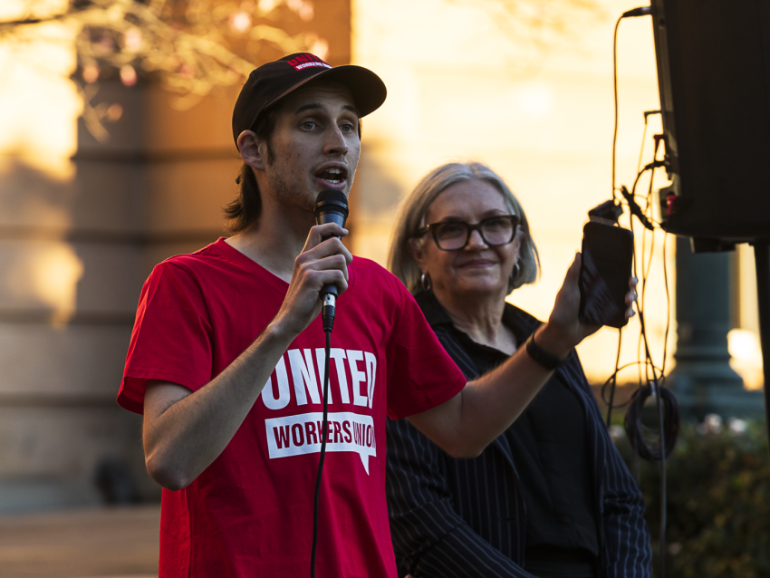 Kaine Kennedy (left) with Jo Schofield from the UWU
