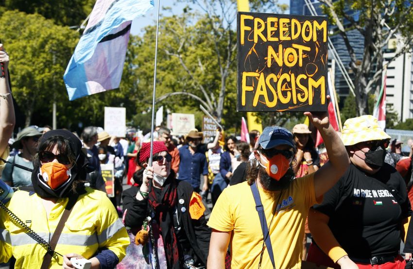 'Freedom not fascism', anti-racist counter protest to the 'March for Australia' in Magan-djin/Brisbane, August 31