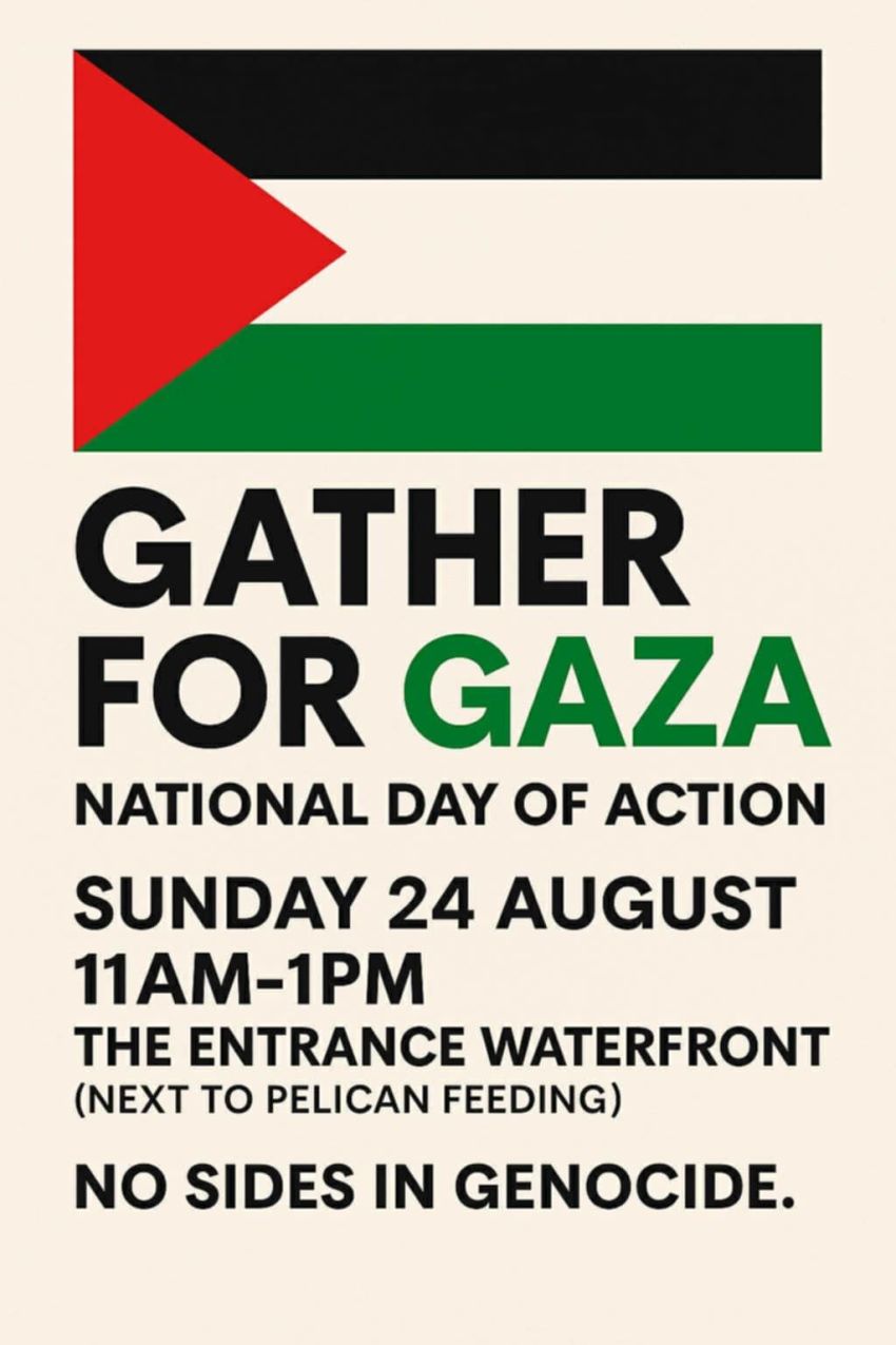 Leaflet: Gather For Gaza National Day of Action The Entrance 24082025