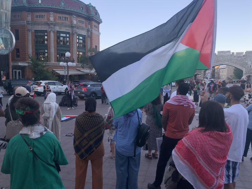 protesters with flags