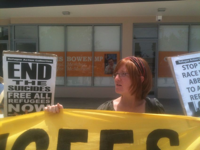 Refugee supporters rally outside Chris Bowen's office, Januray 10 2012.