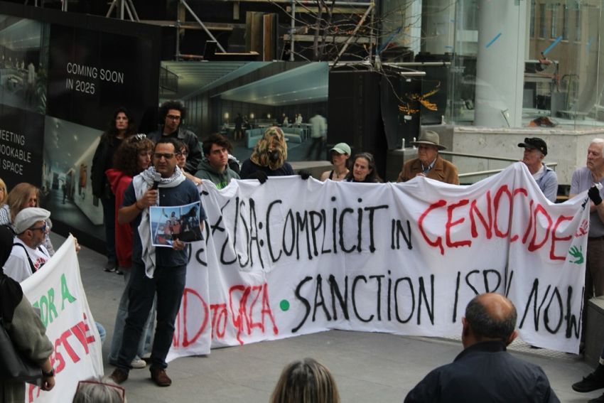 Gazan activist Ayman Qwaider speaking in Boorloo/Perth, June 9