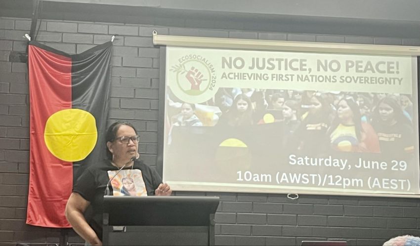 Megan Krakouer speaking at Ecosocialism 2024