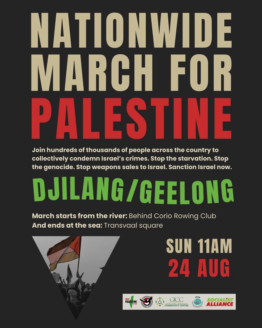 Leaflet: Nationwide March for Palestine Djilang/Geelog 24082025