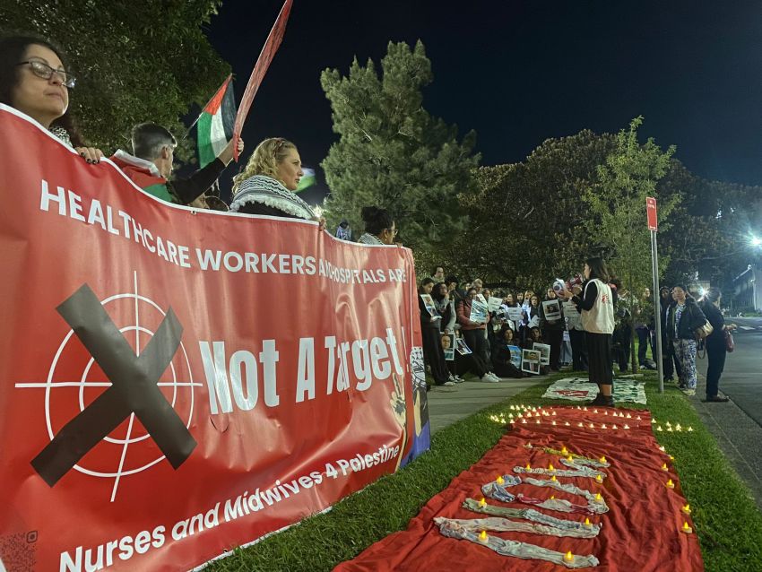 Healthcare workers protest outside the ministry of health