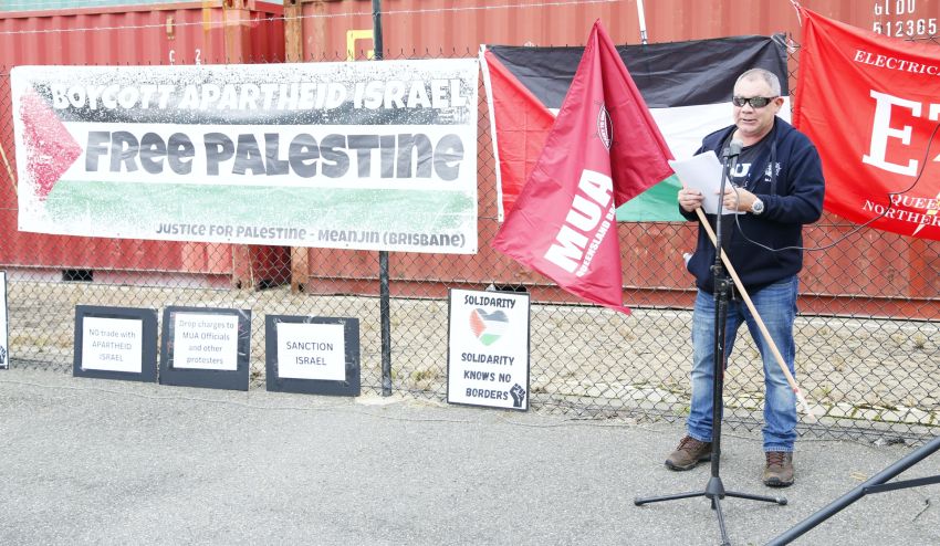 Paul Gallagher from the MUA speaking, Port of Brisbane, May 25