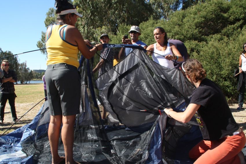 Putting up a tent