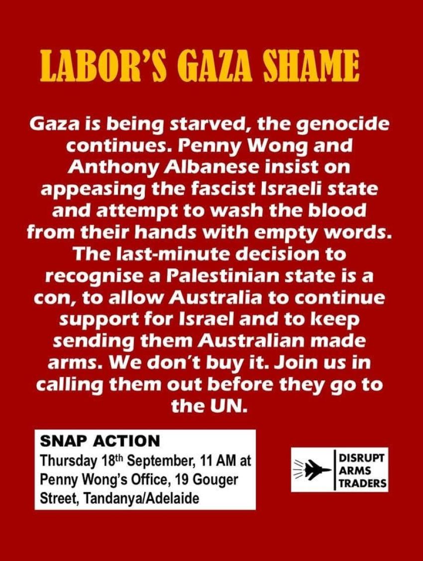 Graphic: Snap action - Labor's Gaza Shame (back) 18/09/2025 Tarntanya