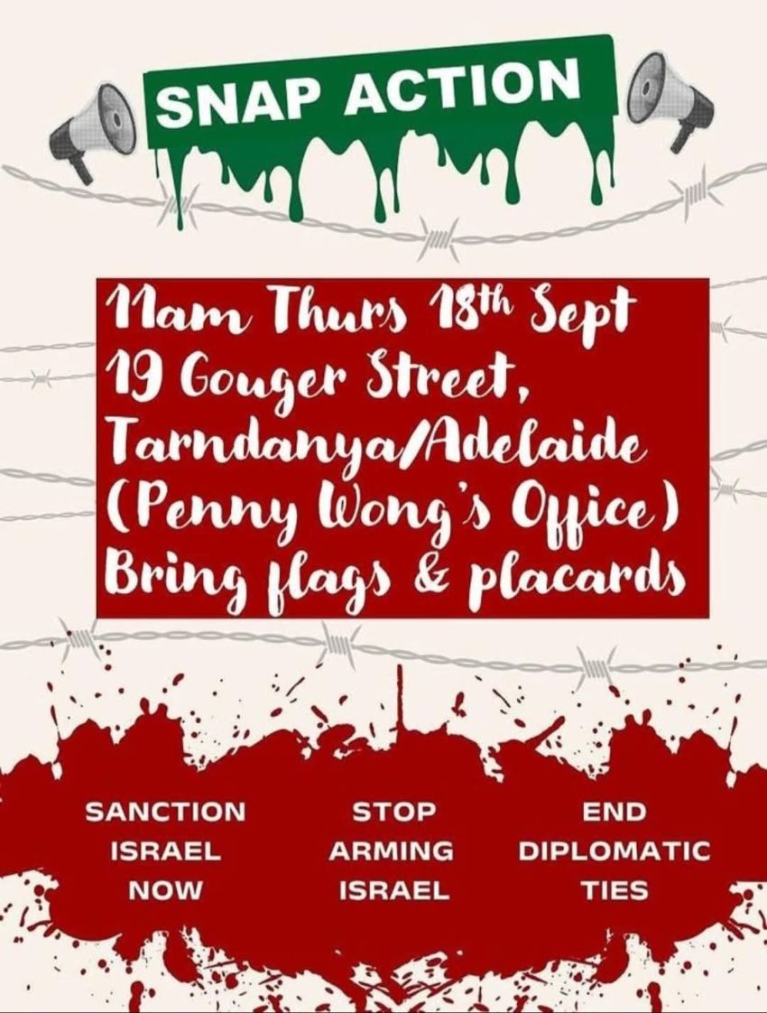 Graphic: Snap action - Labor's Gaza Shame (front) 18/09/2025 Tarntanya