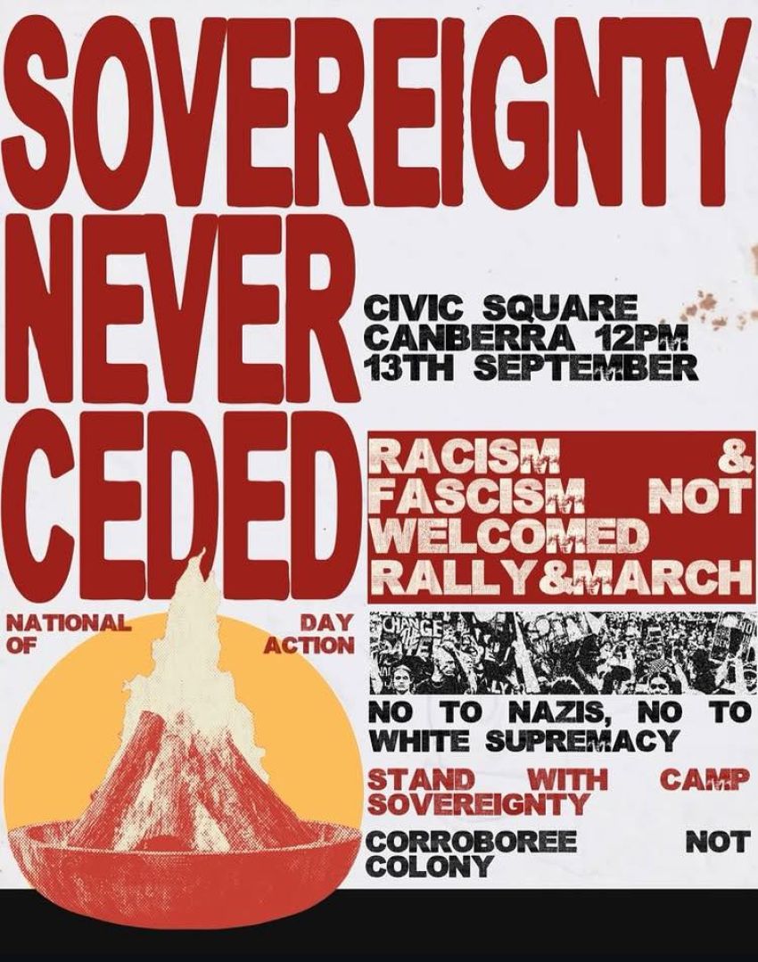 Graphic: Sovereignty Never Ceded National Day of Action Canberra 13/09/2025