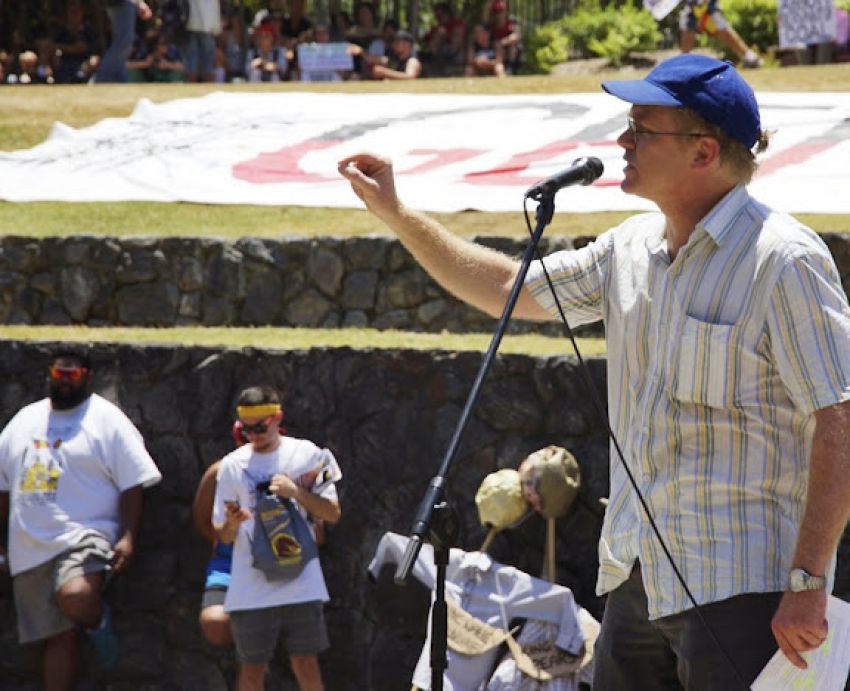 Speaker at G20 economic forum protest, Brisbane 2014.